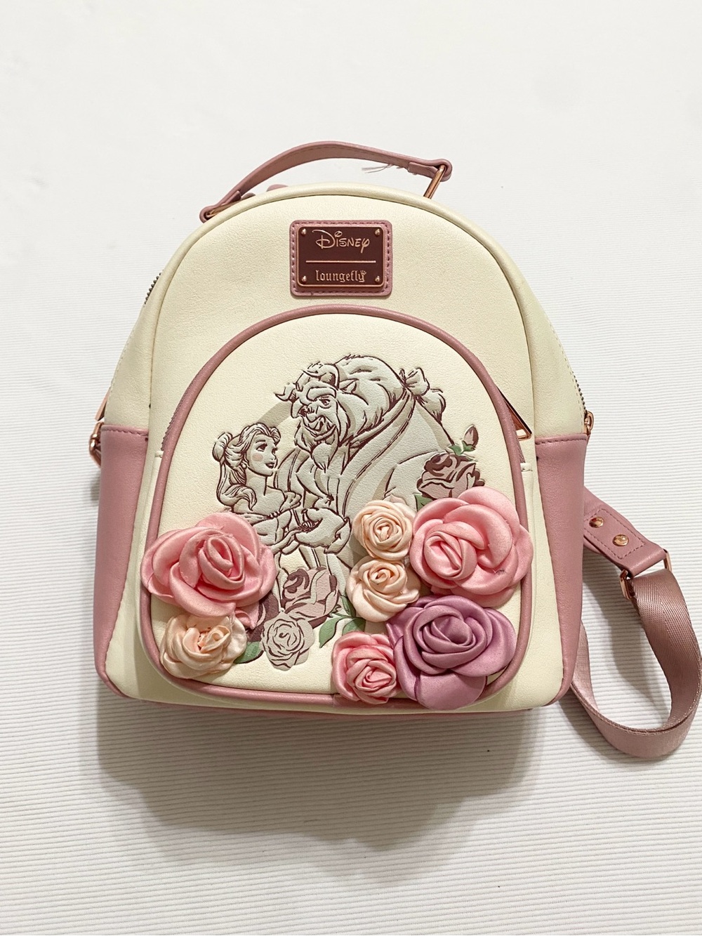 Loungefly Disney Beauty And The Beast Pink Roses Mini Backpack